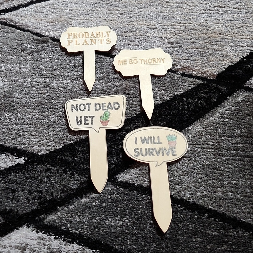 HUMOROUS SAYINGS PLANT FLOWERS CACTUS HERBS INSERTS TAGS STAKES SIGNS LA…